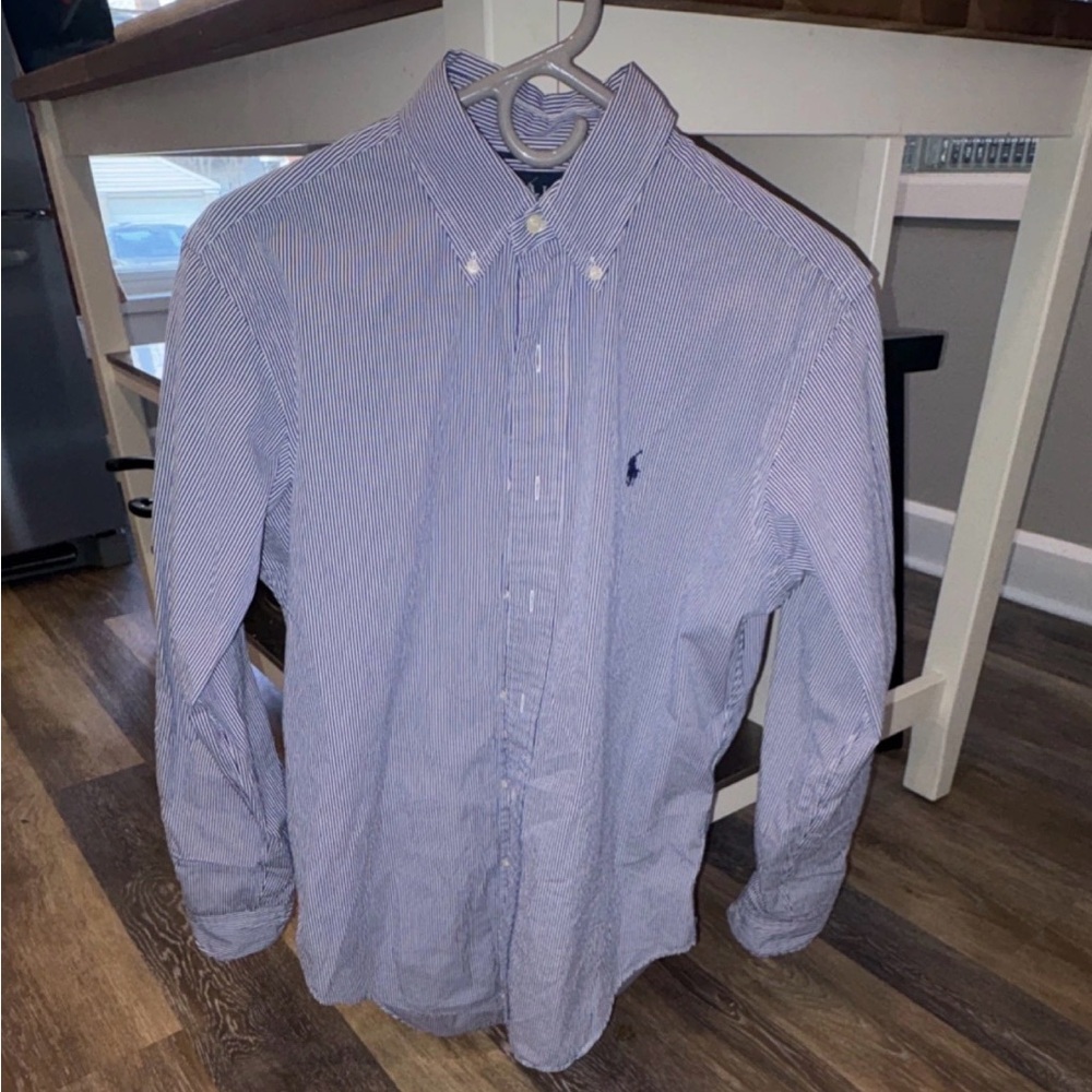 Ralph Lauren Men’s Classic Fit Striped Long Sleeve Blue Button Down Shirt